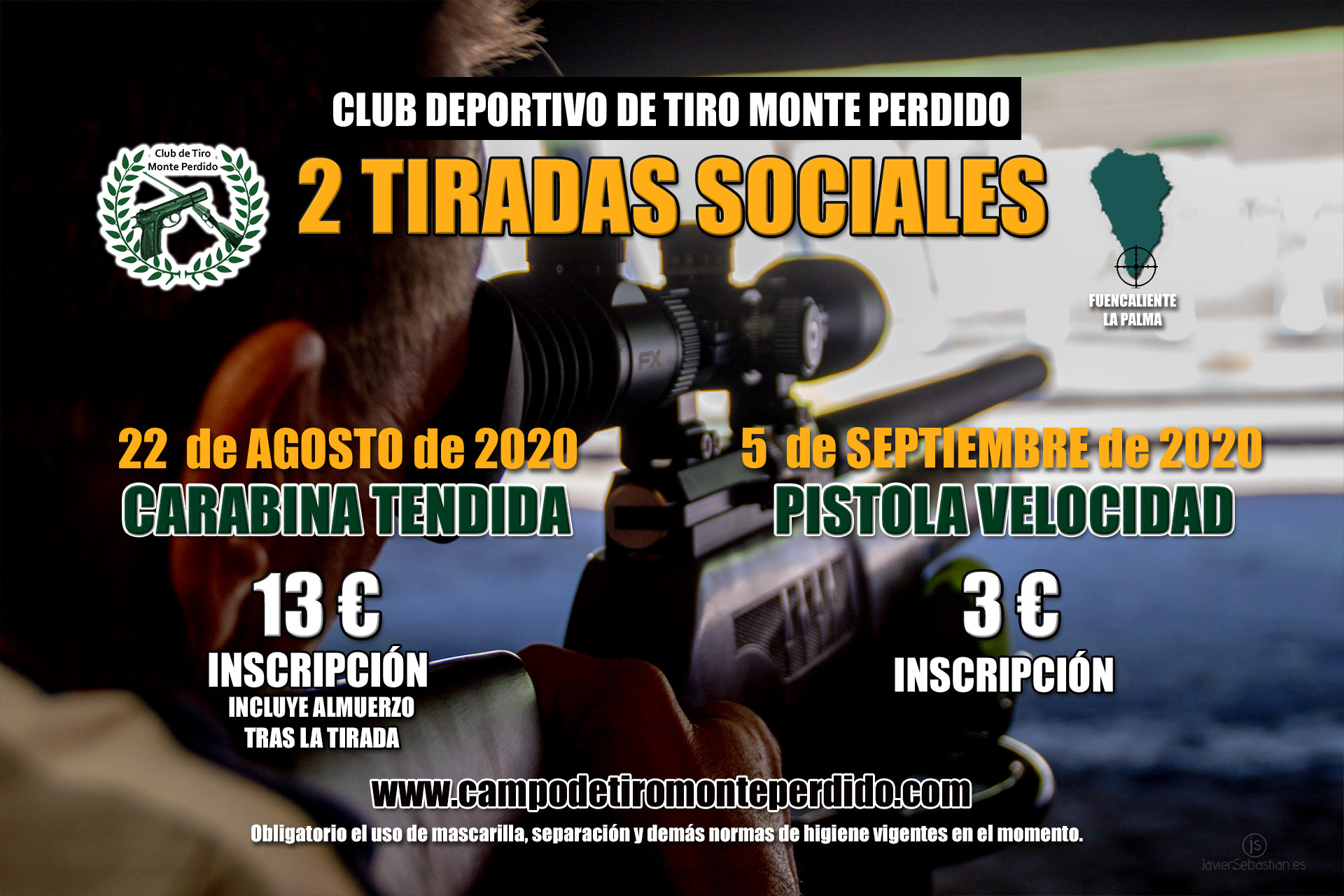 Cartel 2 Tiradas Sociales Carabina Tendida y Pistola Velocidad · Club Deportivo de Tiro Monte Perdido · Fuencaliente La Palma